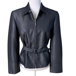 Norton McNaughton Petites Sz 10P Belted Navy Denim-Look Blazer Jacket Full Zip